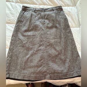 LL Bean Black & White Herringbone Print Classic Fit Midi Skirt Size 16 Petite